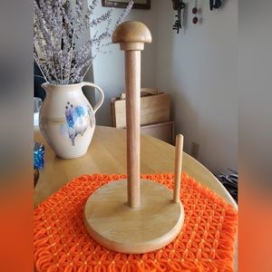 Rustic Wooden Standing Paper Towel Holder With Easy Tear Arm Country Kitchen